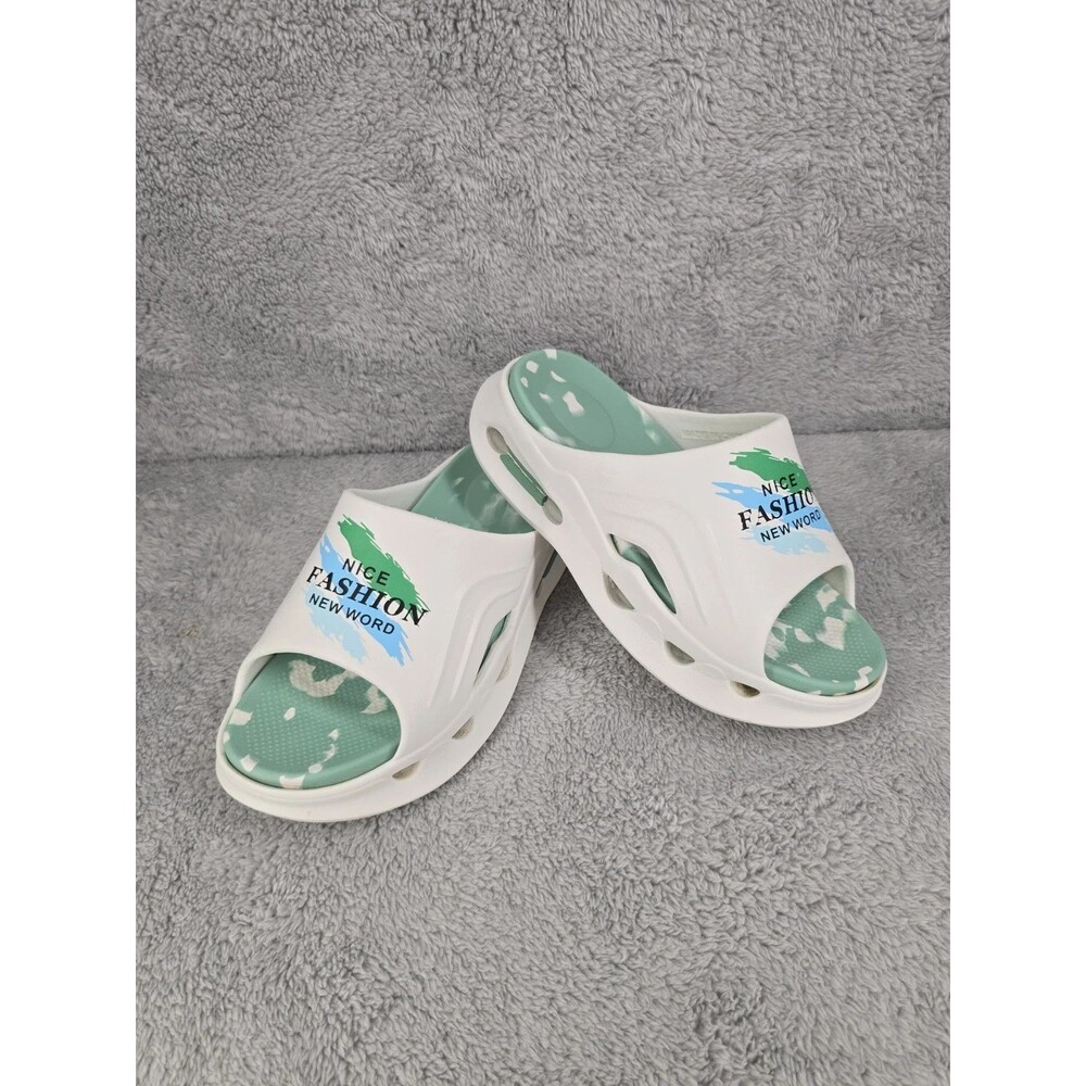 Unisex Slide Sandals Size 36-37 White & Mint Green “Nice Fashion” Casual Summer